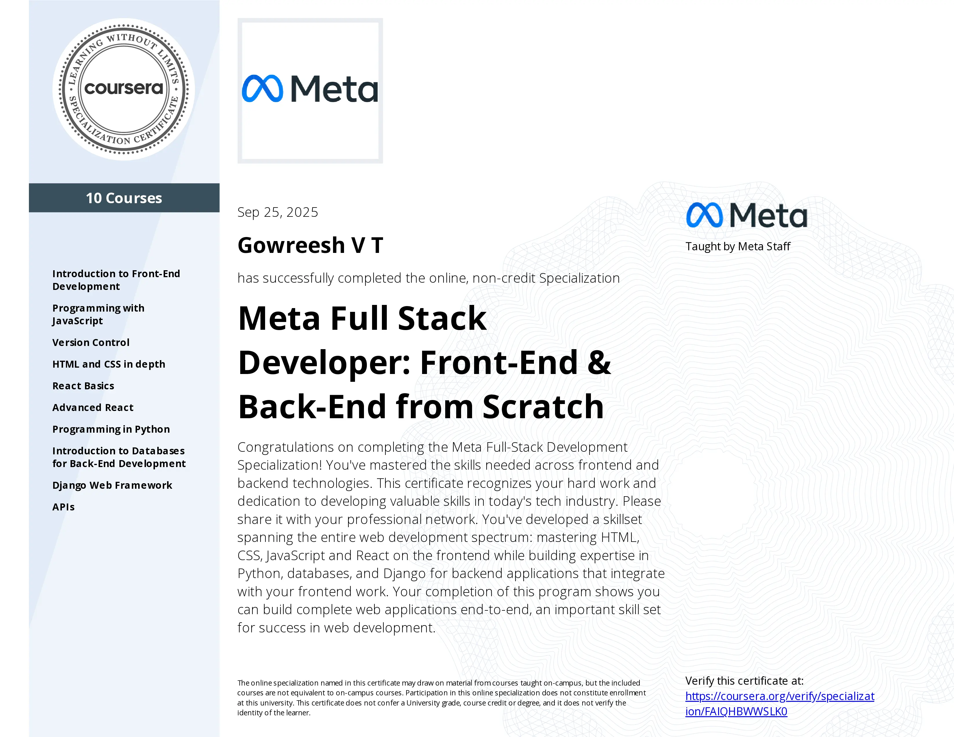 Meta Full-Stack Developer Certificate